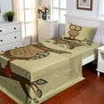 thumbnail image 1 of Ambesonne Retro Fitted & Top Sheet Set with Sham, Owl Sitting on Branch, Brown Cream Teal, 1 of 5