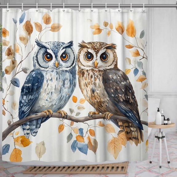 Owl Shower Curtain, Rustic Farmhouse Woodland Animal and Funny Boho Shower Curtain for Bathroom, Cute Owl Fabric Bathroom Decor Shower Curtain with Hooks-72"W x 72"L (Pack of 1)