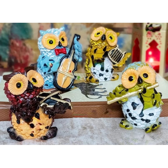 Owl Showpiece Figurines, Statues For Good Luck, Playing Musical Instruments | For Home & Office Dcor | Showpiece Decorative & Gifting Items | Modern Style, The Musical Set - 4 Pieces