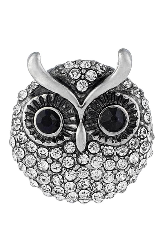 Owl Silver Rhinestone Bird Snap Jewelry Ginger Charm Button, For Interchangeable DIY Customizable Accessories