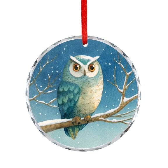 Owl Sitting on A Tree Branch with Snowflakes-4 Glass Christmas Ornament Hanging Ornaments Xmas Tree Decor for Family Friends Lovers Christmas Decorative Hanging Ornaments