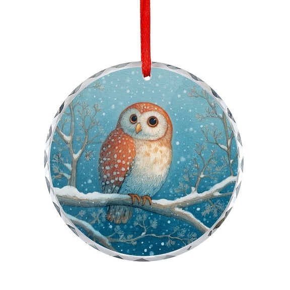 Owl Sitting on A Tree Branch with Snowflakes-1 Ornament Xmas Tree Decorations Christmas Ornament Round Glass