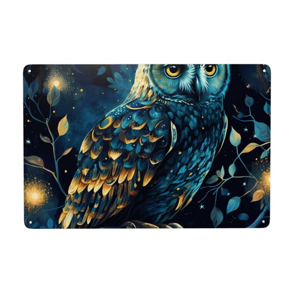 Owl Sky Tree Art Metal Tin Sign Home Coffee Room Kitchen Garden Wall Office Decor 8X12Inch