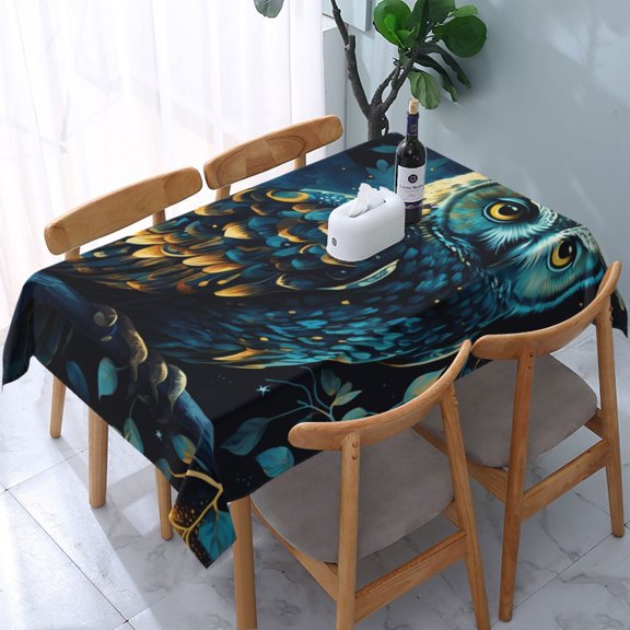 Owl Sky Tree Art Rectangular Tablecloth 54"x 72" Waterproof Rectangle Table Cover Cloth for Kitchen Dining Room Picnic Home Party