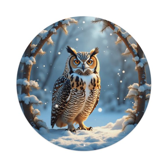 Owl Snow Forest Vintage Round Metal Tin Sign Nostalgic Metal Sign Home Decor for Bar Garden Kitchen Restaurant Garage 8x8 Inch