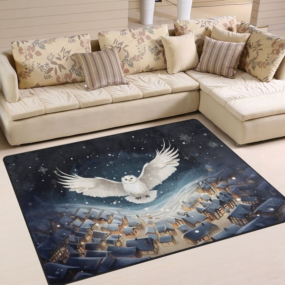 Owl Snowy Night Houses Area Rug Washable 80 x 58 Floor Carpet Mat Non Slip for Bedroom Living Room Home Decor
