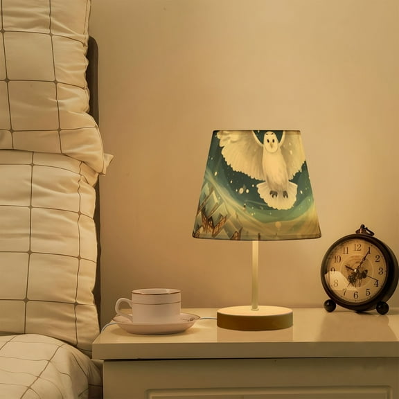 Owl Snowy Night Houses LED Desk Lamp Table Lamp USB Bedside Nightstand Small Lamp for Bedroom Living Room Kids Room