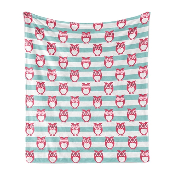 Owl Soft Flannel Fleece Blanket, Large Flower Eyed Owls Pattern Better Positive Perspective Hope Modern Illustration, Cozy Plush for Indoor and Outdoor Use, 60" x 80", Turquoise Pink, by Ambesonne