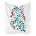 thumbnail image 1 of Owl Soft Flannel Fleece Blanket, Owl Fluffy Swollen Colorful Feathers Large Eyes Vision Sage Camouflage Character Image, Cozy Plush for Indoor and Outdoor Use, 60" x 80", Multicolor, by Ambesonne, 1 of 5