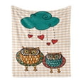 thumbnail image 1 of Owl Soft Flannel Fleece Throw Blanket, Bird Couple in Love Rain Clouds Design Art Ornamental Pattern on Buffalo Check, Cozy Plush for Indoor and Outdoor Use, 70" x 90", Teal and Peach, by Ambesonne, 1 of 5