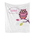 thumbnail image 1 of Owl Soft Flannel Fleece Throw Blanket, Ornate Colorful Owl on the Branch Observing Flat Face Myst Animal Image, Cozy Plush for Indoor and Outdoor Use, 50" x 60", Pink Purple White, by Ambesonne, 1 of 6