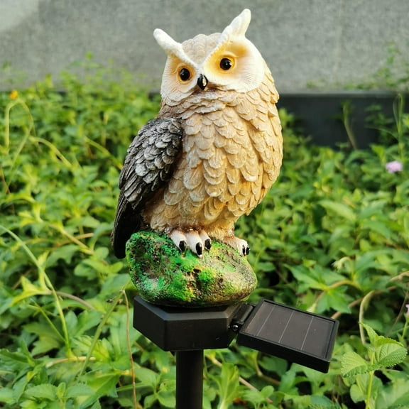 Owl Solar Decorative Garden Stake Lighting,Resin Garden Waterproof Decorations with Stake for Outdoor Yard Pathway Outside Patio Lawn Decor to Scare Birds Away,Brown