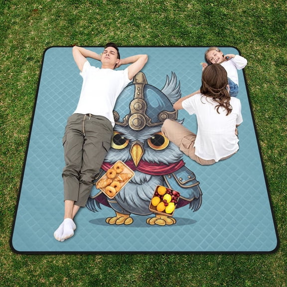 Owl Soldier Beach Blanket Outdoor Picnic Blanket 78"x 78" Waterproof Foldable for Beach Camping Travel Hiking Grass Lawn Park