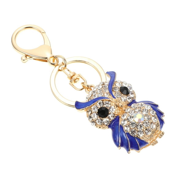 Owl Sparkling Rhinestone Keychain Charm: Blue Cartoon Keyring Bling Purse Pendant Hanging Handbag Bag Decoration Car Key Day Decor
