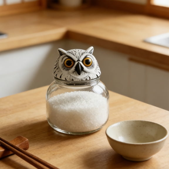 Owl Spice Jar, Gothic Iron Base Glass Kitchen Storage Jars for Spices, Herbs, Seasonings, Halloween or Home Decor, Practical and Decorative Container for Cooking and Gift Giving