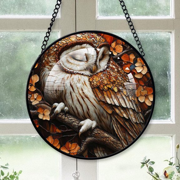 Owl Stained Glass Suncatcher, Owl Christmas Ornament, Owl Stained Glass Dcor for Home Garden Holiday, Green Christmas Ornaments, Christmas Girlfriend Gifts LLzMp7