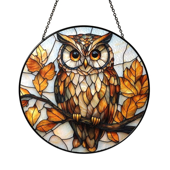 Owl Stained Glass Suncatcher Window Hanging Decor, Woodland Bird Art, Nature Inspired Owl Lover Gift