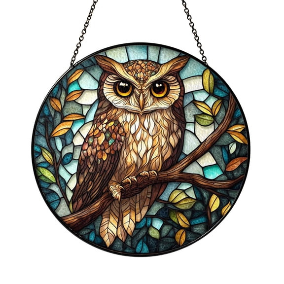 Owl Stained Glass Suncatcher Window Hanging, Woodland Bird Light Catcher Decor, Cozy Nature Inspired Home Accent Gift