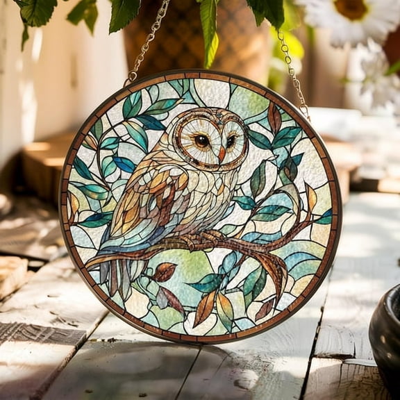 Owl Stained Glass Window Hanging, OwGlal Bird Stained Glass Suncatcher, Stained Owl Decor, Owl Lover Gift, Bird Window Hanging.