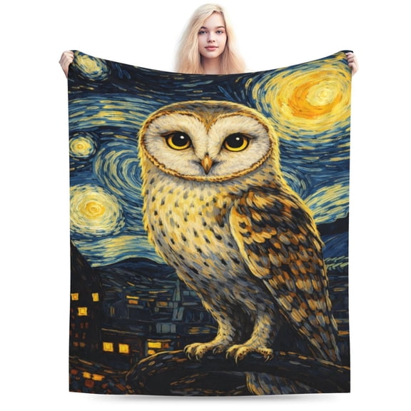Owl Starry Night Art Blanket, Halloween Gothic Home Decor Soft Cozy Plush Flannel Blanket for Sofa Couch Bed Living Room 60x50