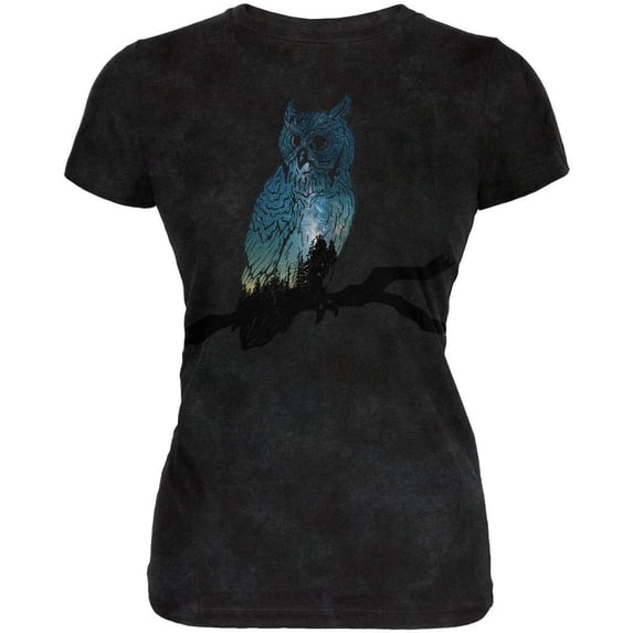 Owl Starry Night Sky Juniors Soft T Shirt Charcoal Black Triblend SM