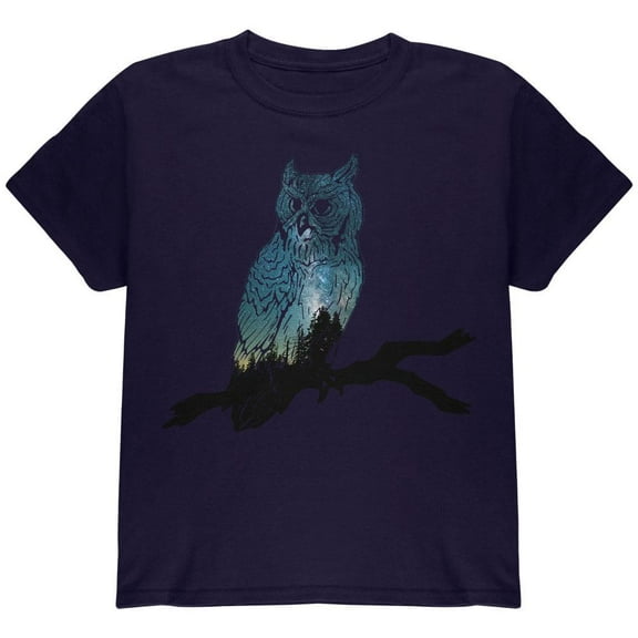 Owl Starry Night Sky Youth T Shirt Navy YLG