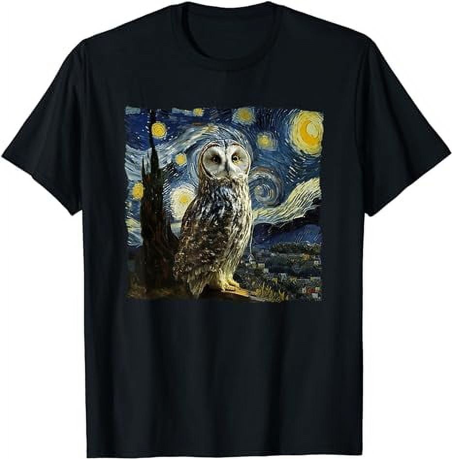 Owl Starry Night Van Gogh Painting Moon Owls Owl Lover T Shirt