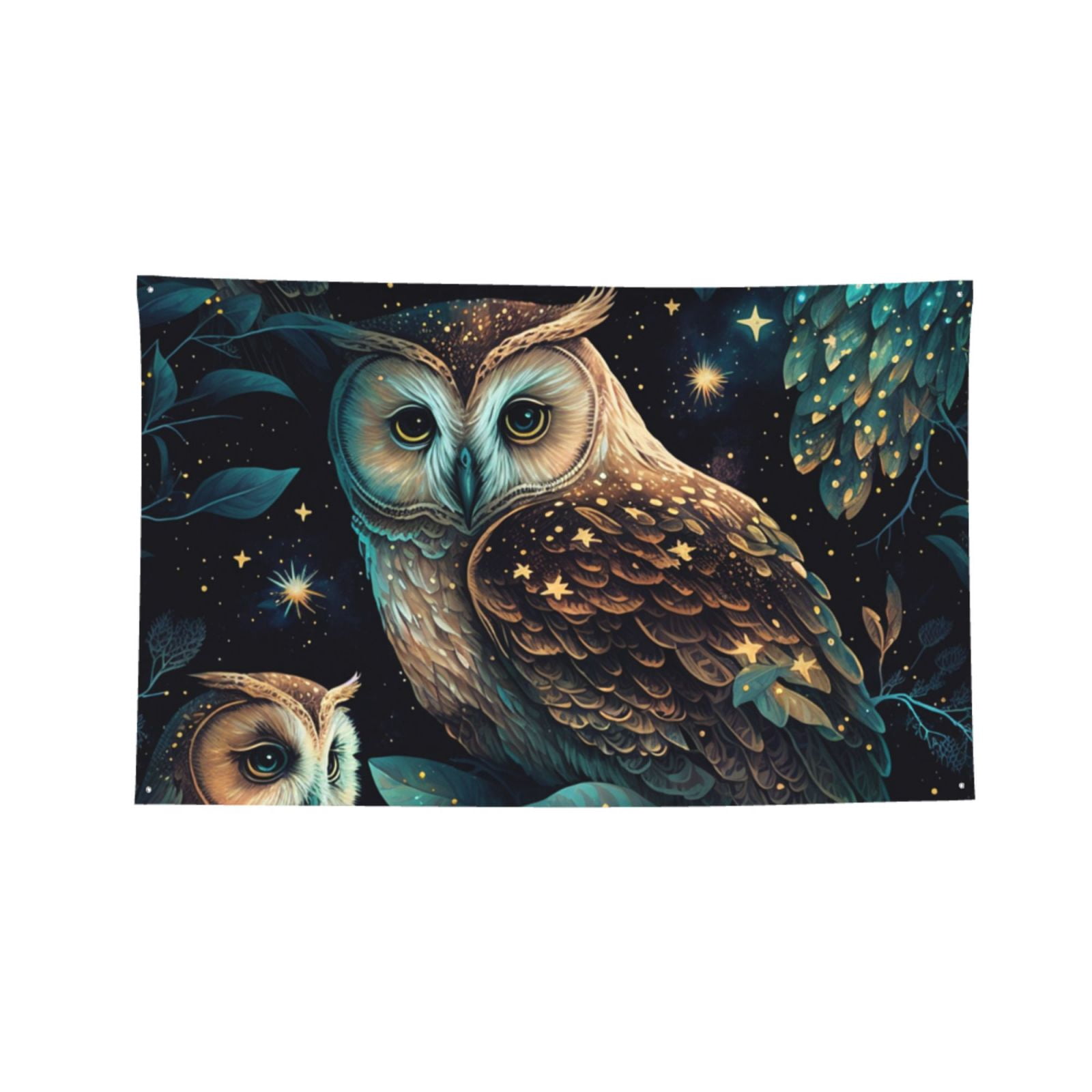Owl Starry Sky Art Four Hole Decorated Banner Flag for Garden Yard Home Decoration Indoor Outdoor 4x6 Ft