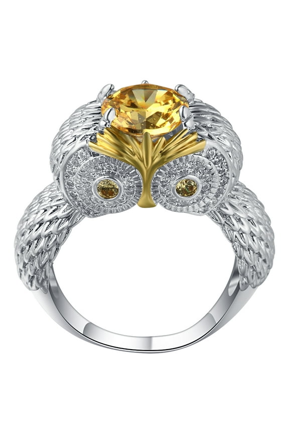 Owl Statement Ring Yellow White Gold Pl Cz Teacher Women Ginger Lyne Collection