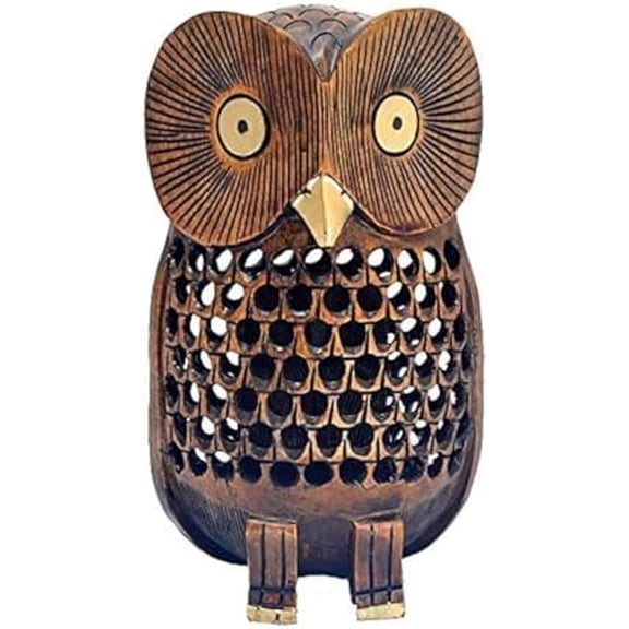 Owl Statue Decor, Big 6 Inch Wooden Figurines for Home Decor Accents, Living Room Bedroom Office Decoration, Hand Carved Statue