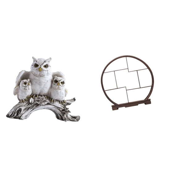 Owl Statue Display Stand Wooden Artistic Collectibles Stand with Stable Resin Base for Home Office Shelf Tabletop Decor