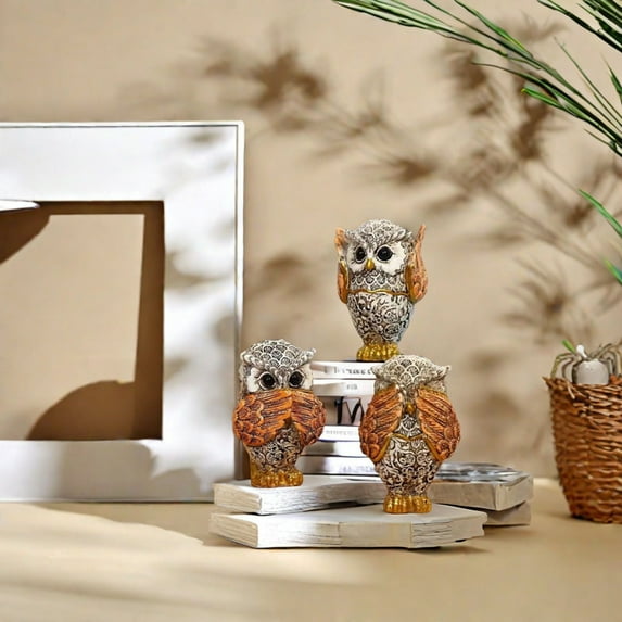 Owl Statue for Home Decor Accents Living Room TV Stand Office Bathroom Shelf Mantel Bookshelf Decorations. Hear-No, See-No, Speak-No Evil, 3PCS Cute Owl Figurines, Gifts for Owls