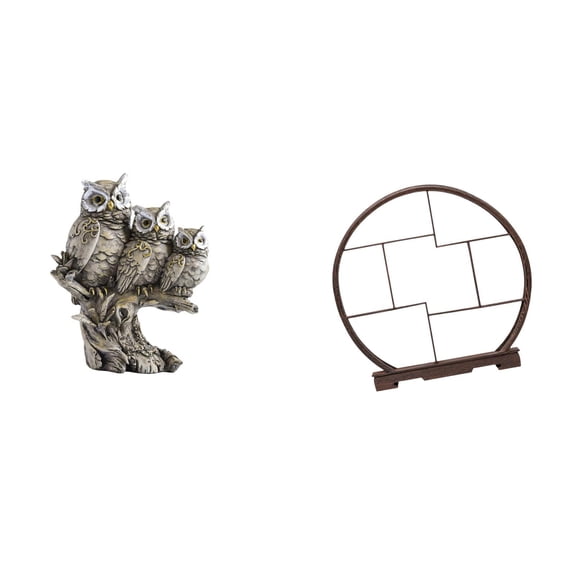 Owl Statue Miniature Figurine Stand Wood Base Artistic Decor for Shelf Cabinet Tabletop Organizer