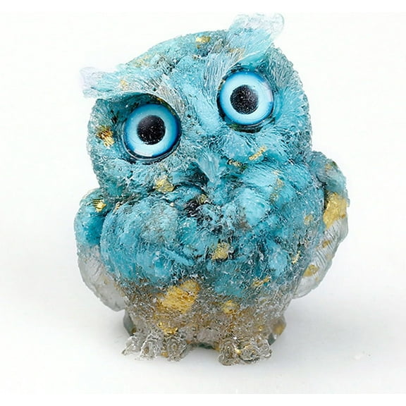 Owl Statue Tumbled Stone Gemstone Owl Figurine Home Decor Shelf Decor 2.5" - Turquoise