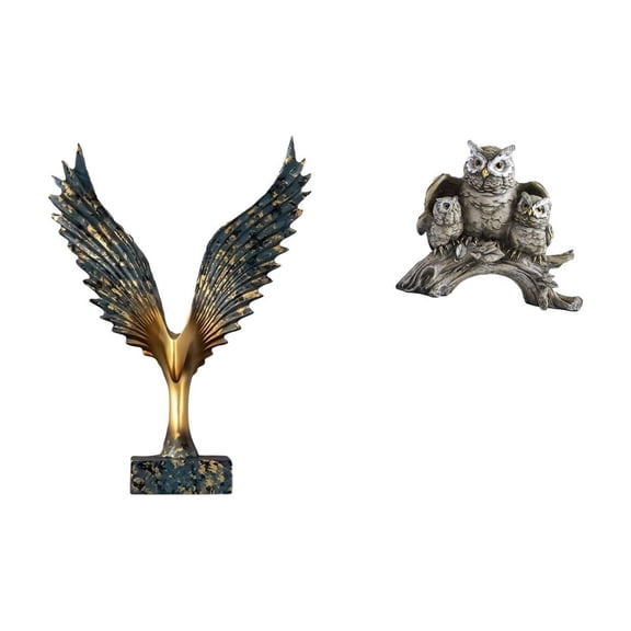 Owl Statue Wing Sculpture Resin Ornament Handcrafted Modern Decor for Living Room Office Tabletop