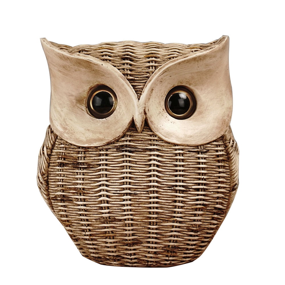 Owl Statues Rattan Resin Home Decoration Sculptures & Figurines Kawaii ...