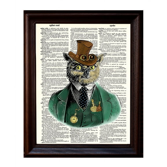 Owl Steampunk Portrait - Dictionary Art Print Printed On Authentic Vintage Dictionary Book Page - 8 x 10.5
