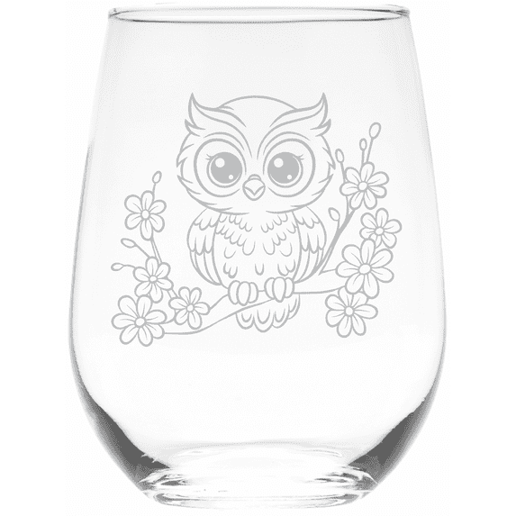 C&M Personal Gifts 17 oz Owl Stemless Wine Glass (Style O2)