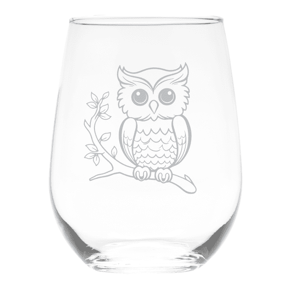 C&M Personal Gifts 17 oz Owl Stemless Wine Glass (Style O3)
