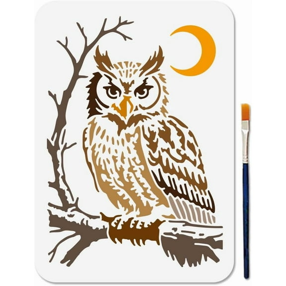 Owl Stencil Bang Owl Animal Stencils for Painting 11.78.3inch Reusable Moon Bird Stencil Crafts Drawing Templates with Paint Brush for DIY Craft on Wood Wall Home Decor