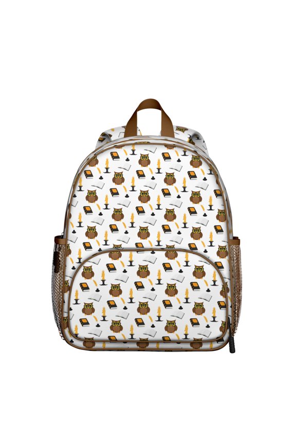 Owl Student Backpack – Cute Snowy Owl Big Eyes Cartoon Print With Night Pattern Design For Student