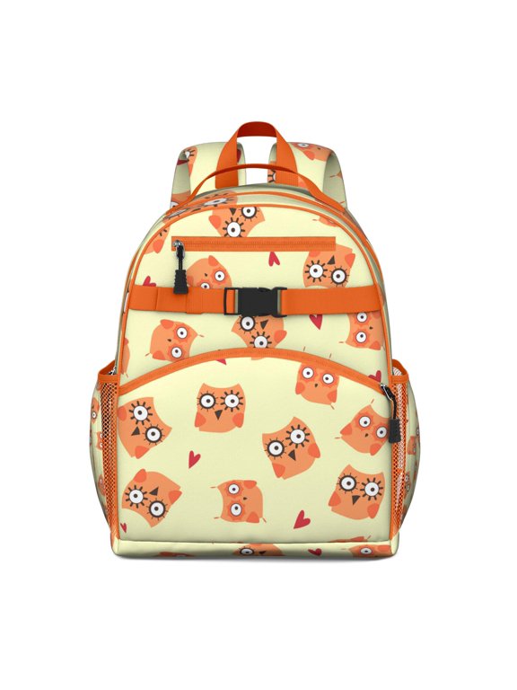 Owl Students Backpack with Cute Cartoon Snowy Owl Illustration, Big Eyes Owl Pattern for Students and Students