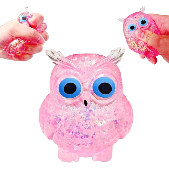 Owl Sugar Stress Ball Squishy Toys, Kawaii Squishy Stress Balls, Owl Sugar Ball Squeeze Toys, Party Favors Easter Basket Stuffers (Pink)