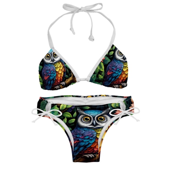 Owl Swimsuit Women Bikini Set with Detachable Sponge and Adjustable Strap, Two-Pack, Beach Pool Vacation.