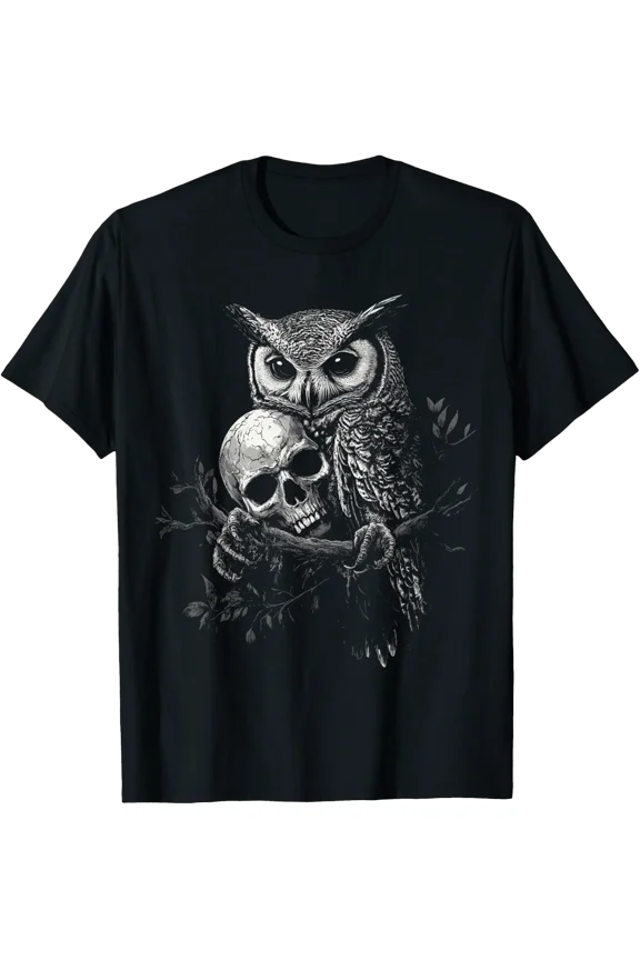Owl T-Shirt, Boho Goth Owl Graphic Tee Size S-5XL