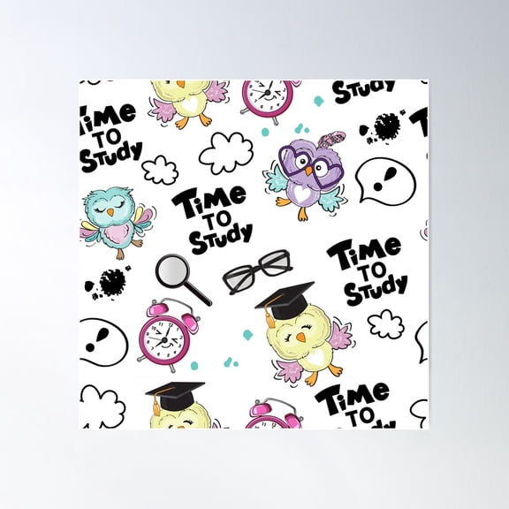 Owl Teacher Seamless Pattern Poster Wall Art, Modern Wall Decor For Living Room Bedroom, 24x24 UNFRAMED