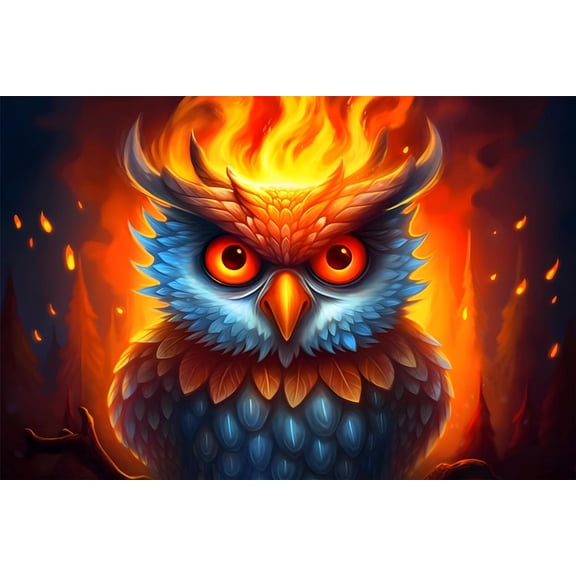 Owl Theme Painting Art - Fine Oil Painting Poster - Owl with Fire in Eyes - Decorative Painting Canvas Wall Poster Art Picture for Modern Home Bedroom Decor Poster Frameless 20x30inch
