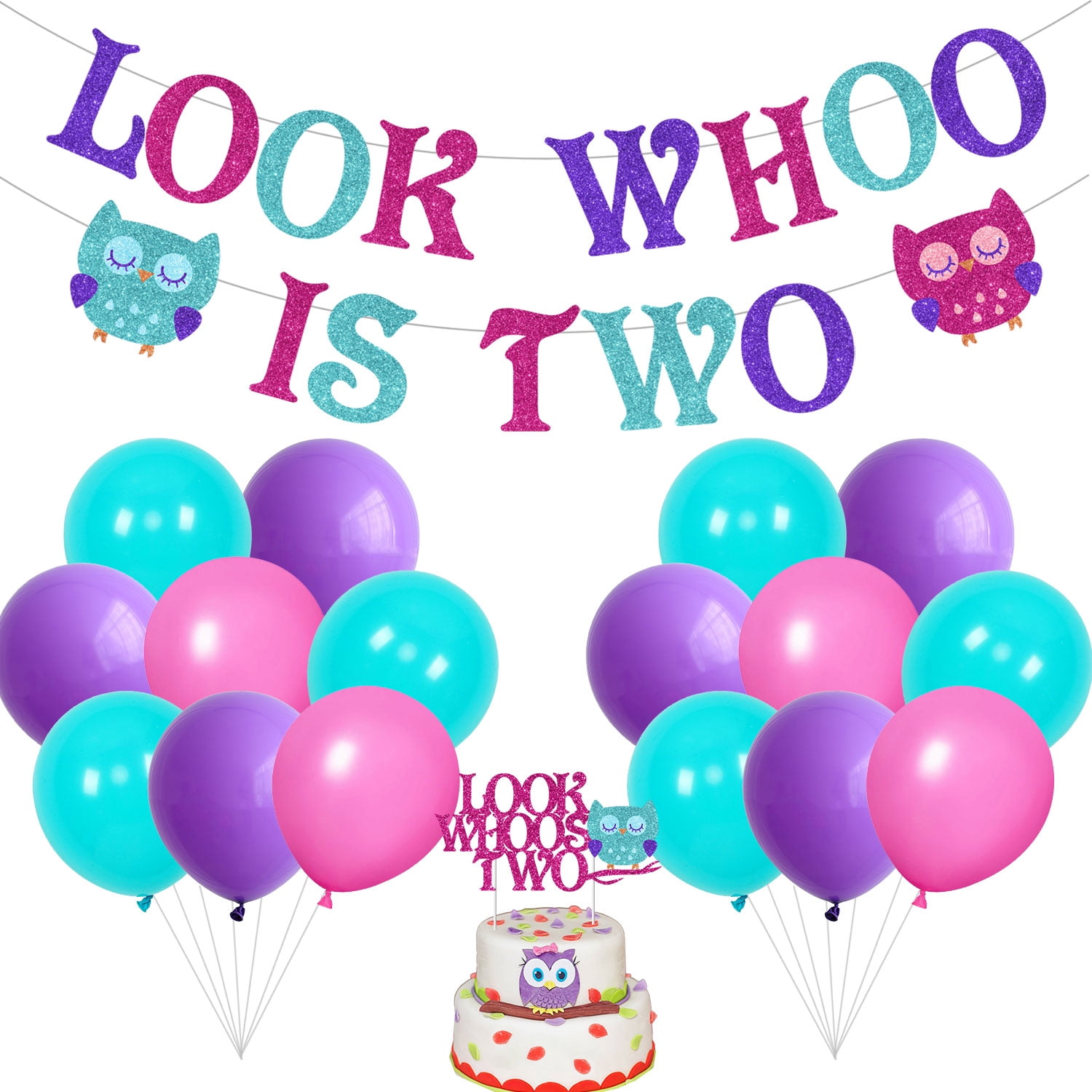 Owl 2nd Birthday Backdrop Banner - Pink, 3' X 5', Polyester, For Girls' Party Decor