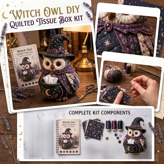 Owl Themed DIY Tissue Box Sewing Kit, 1Set Handmade Craft Project Set, Ideal Gift for Owl Lovers Book Enthusiasts and Craft Hobbyists (Wizard Owl)