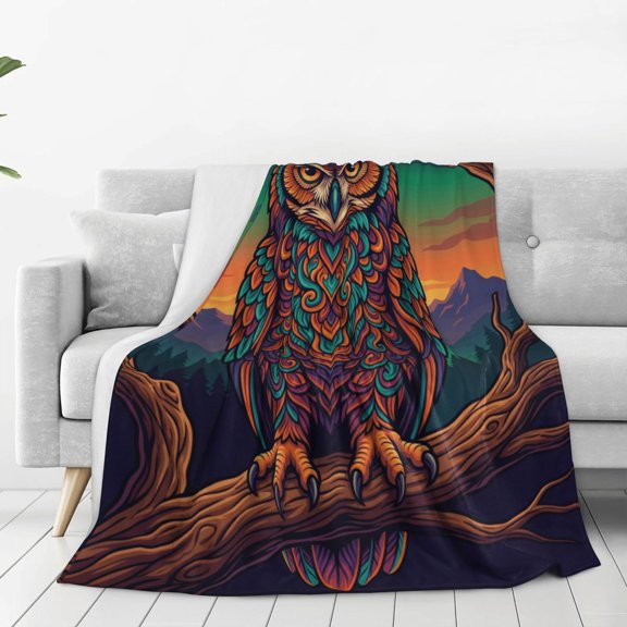 Owl Throw Blanket, Flannel for Bed Couch Sofa Office Travel, Decorative Animal Gift for Men and Adults 50x40